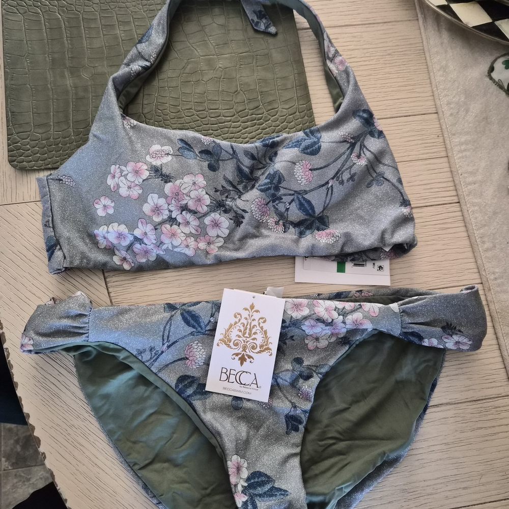 BECCA Floral Bikini with Silver and Pink Accents